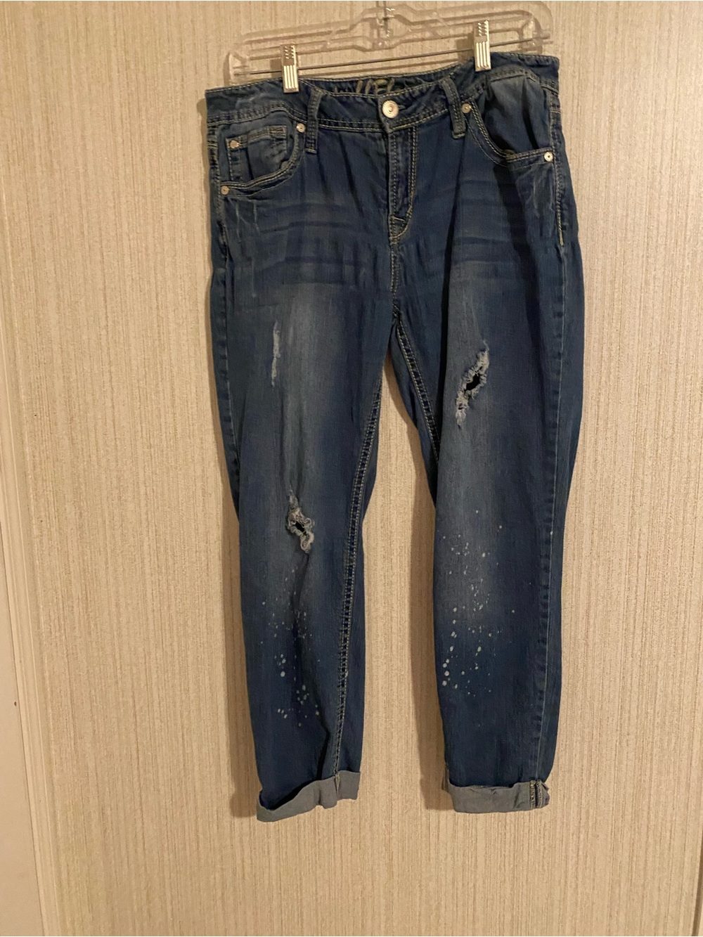 Wallflower Dark Indigo Distressed Cropped Jeans